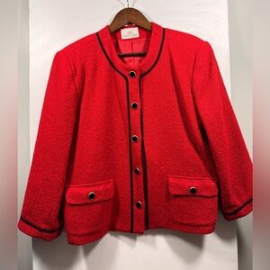 Elegant Carroll Reed Size 18 Red Blazer with Black Accents